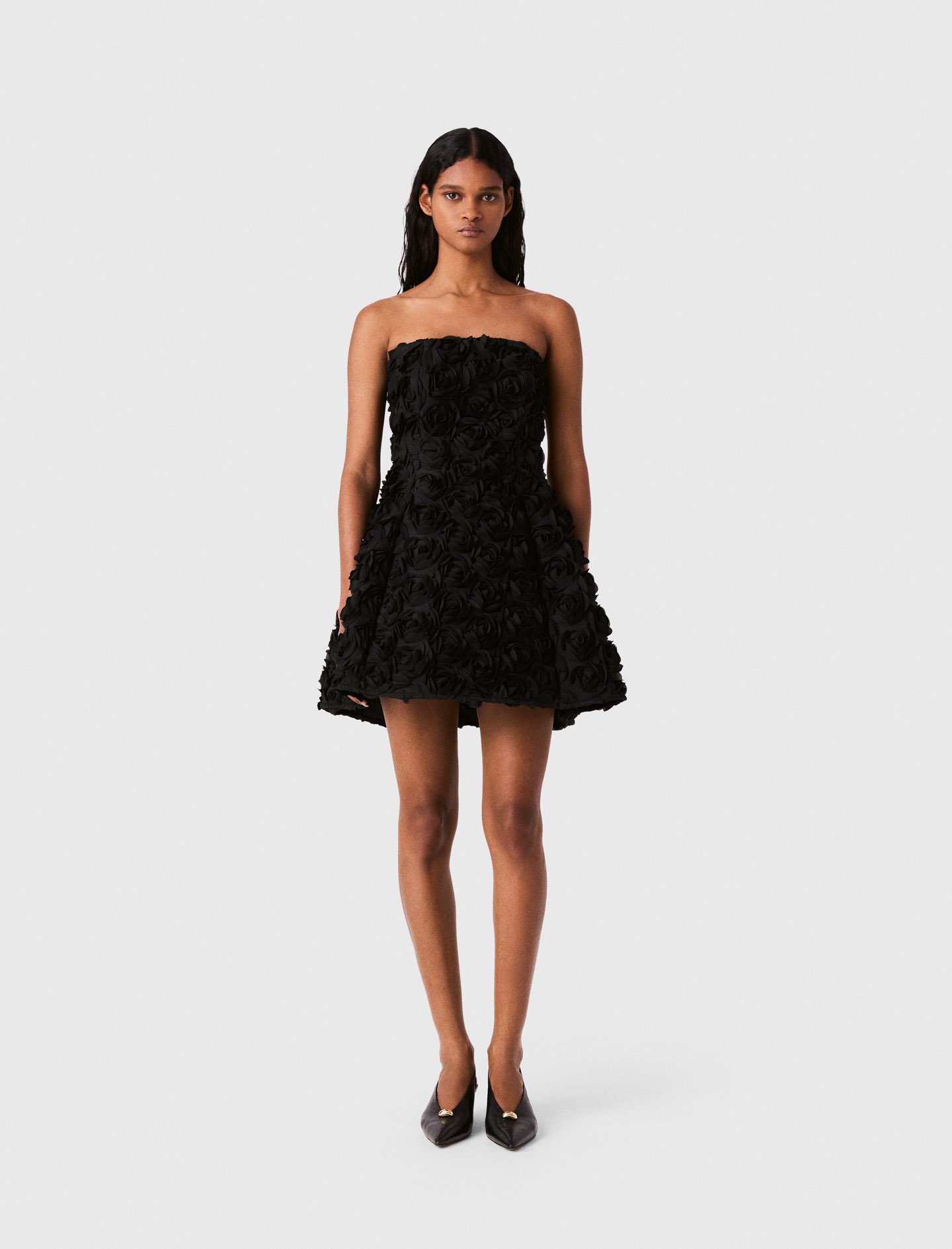 Strapless Dress With Flowers - Black - Size 6 - Maje