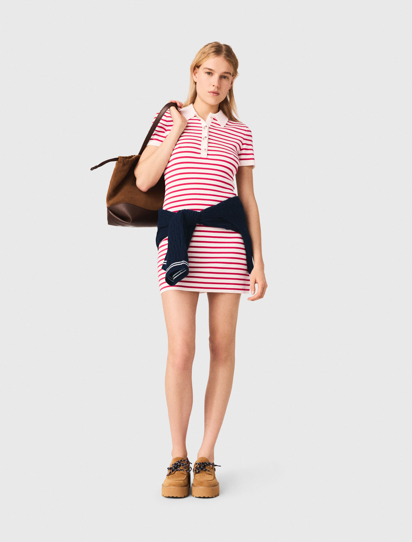 Striped Polo Dress - Red - Size 10 - Maje