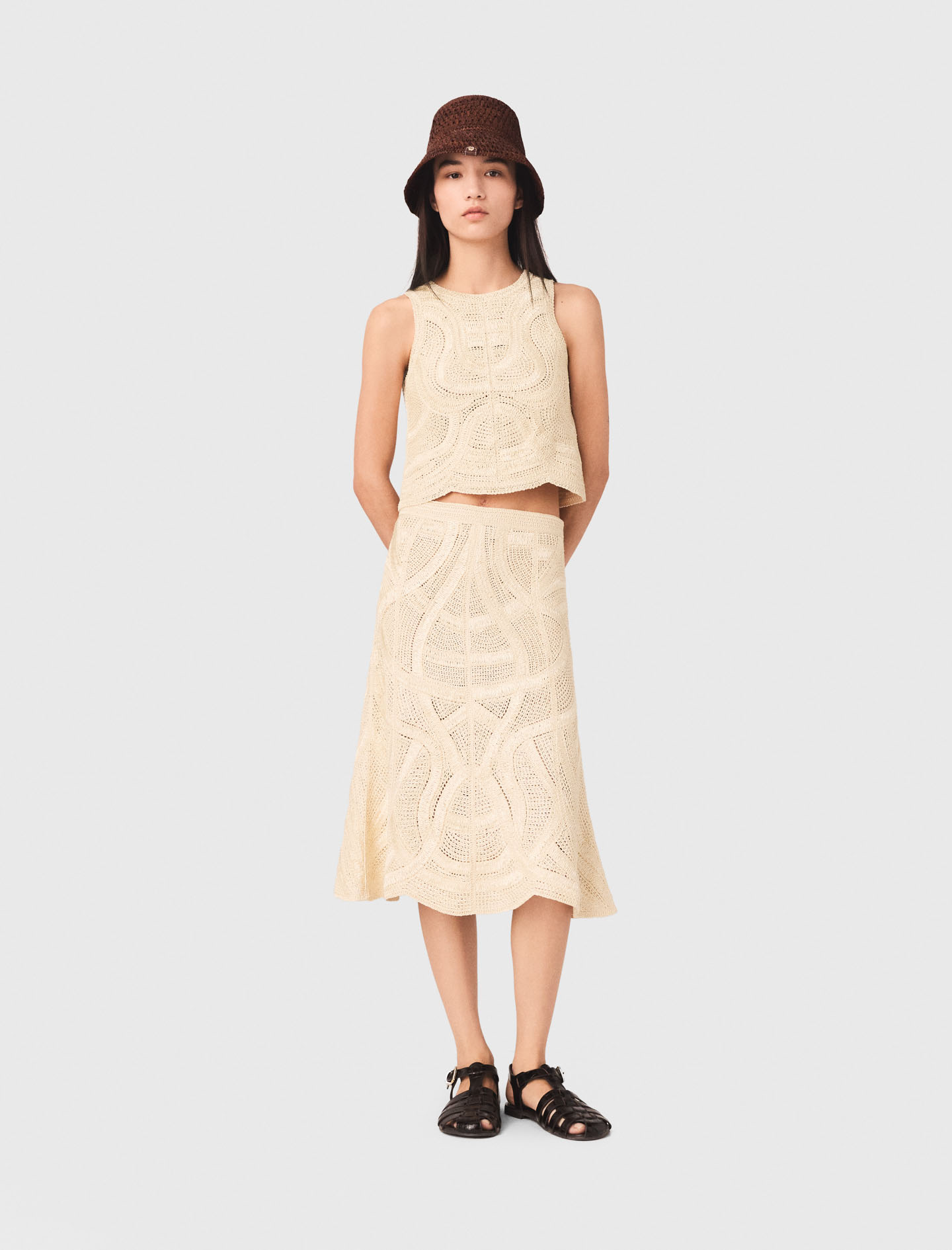 Long Crochet Skirt - Beige - Size 8 - Maje