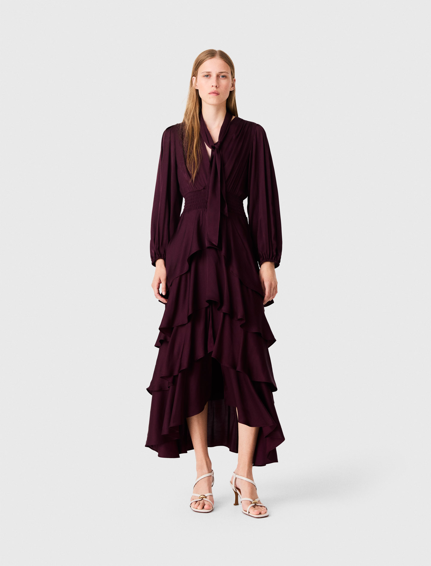 Ruffled Maxi Dress - Tartan - Size 10 - Maje