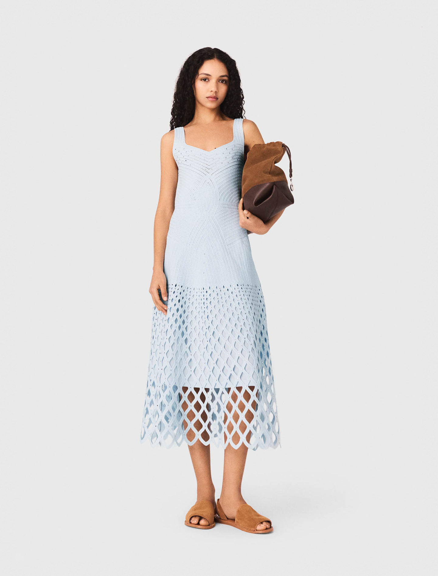 Crochet Dress With Removable Lining - Blue - Size 10 - Maje