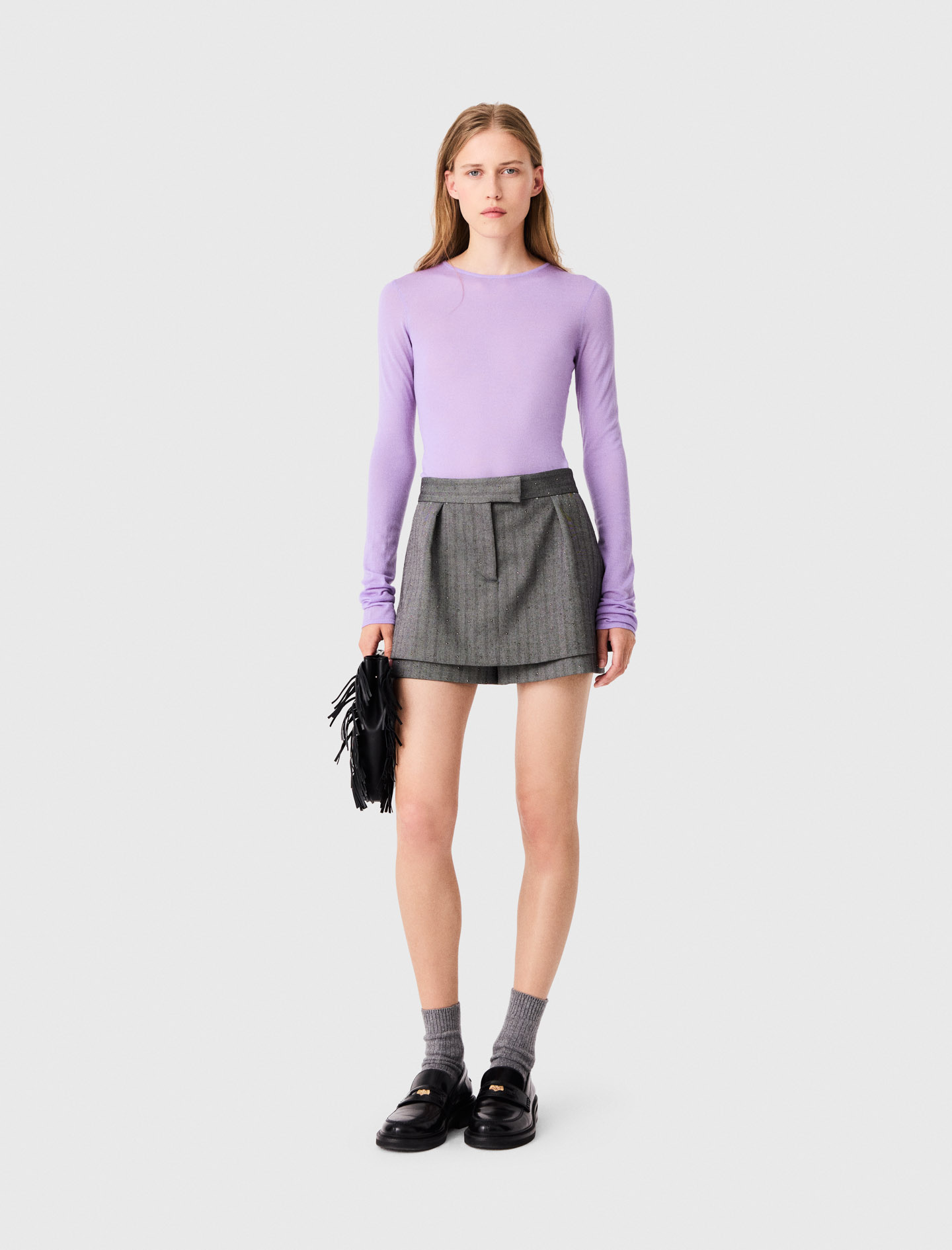 Rhinestone Tailored Skort - Grey - Size 6 - Maje