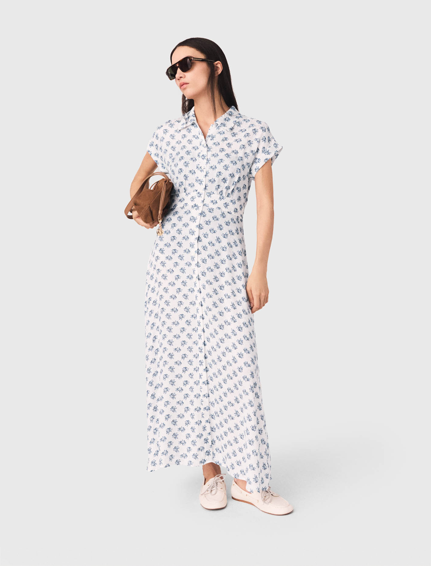 Jacquard Print Maxi Dress - Blue Small Flowers Print - Size 12 - Maje