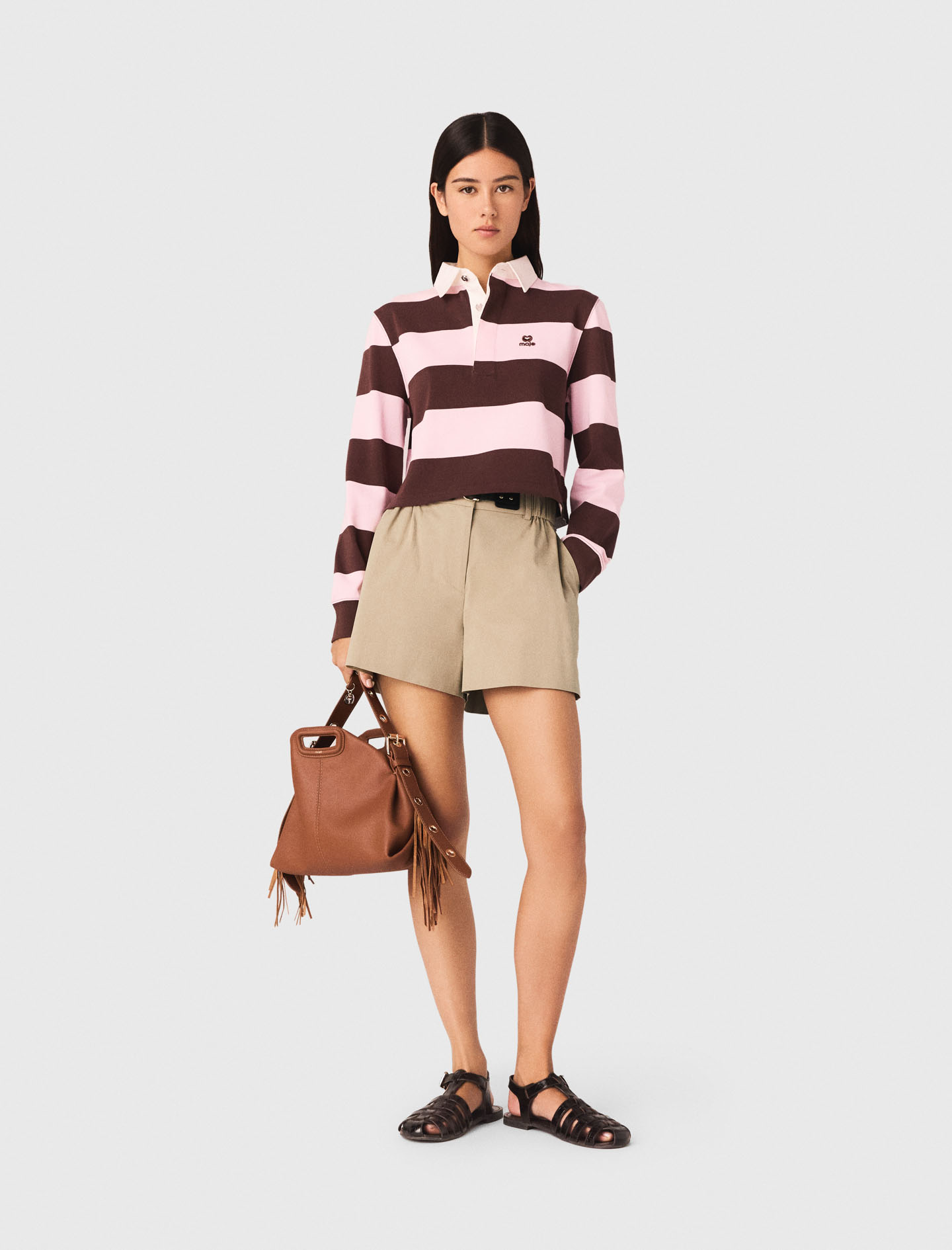 Striped Polo Sweatshirt - Brown/pink - Size 12 - Maje