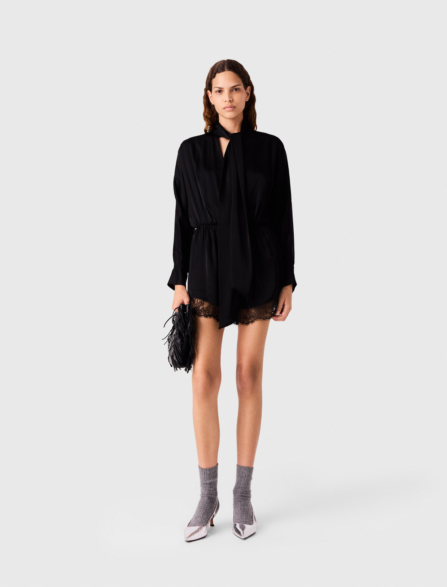 Flowing Jumpsuit With Lace - Black - Size 10 - Maje