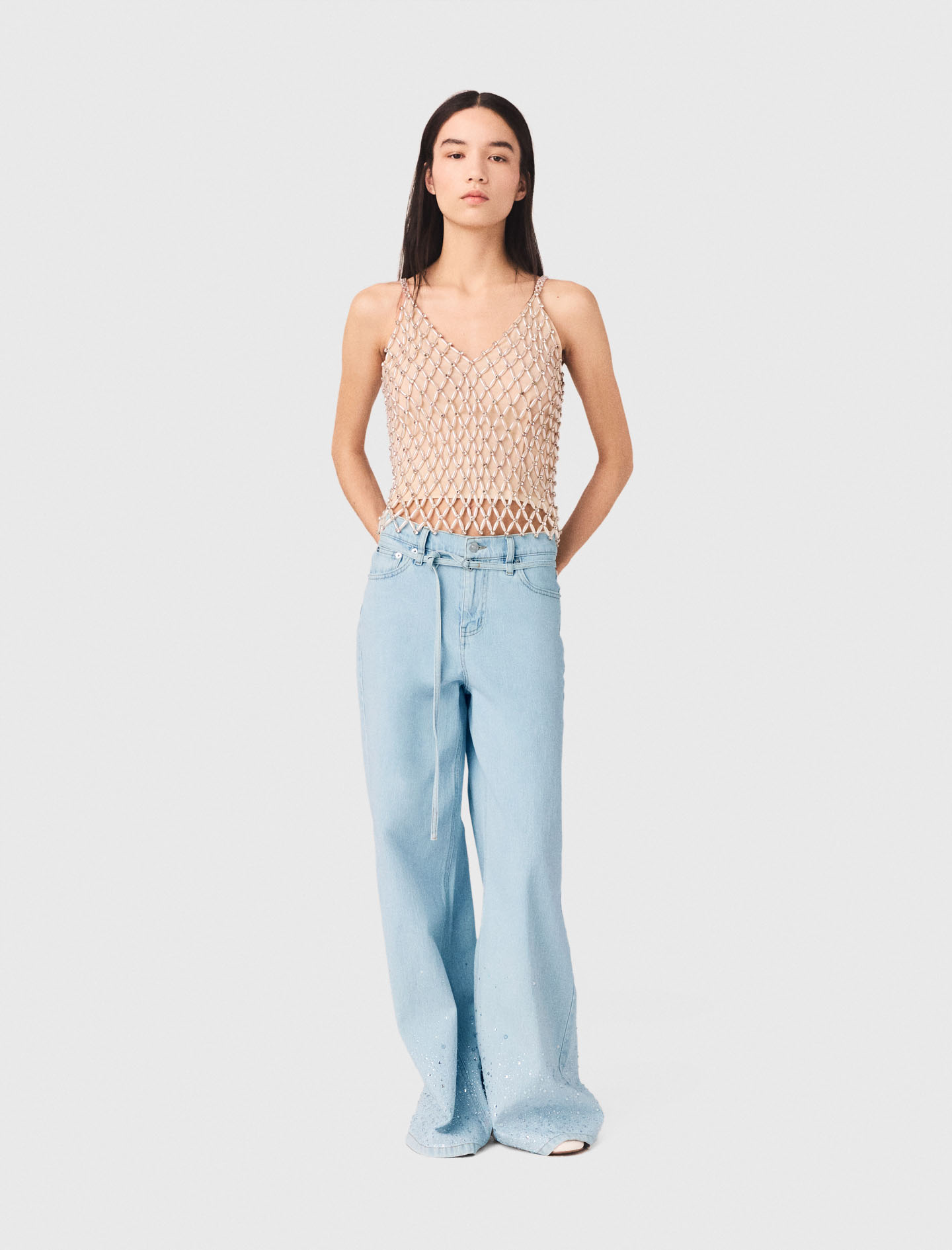 Beaded Top With Lining - Off White - Size 8 - Maje