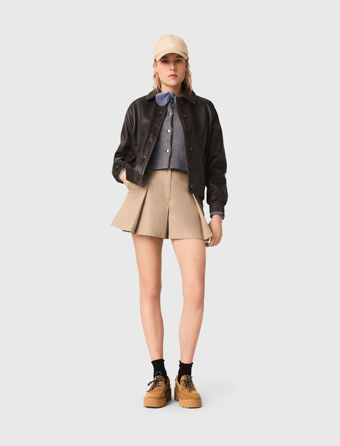 Cropped Leather Jacket - Brown - Size 14 - Maje