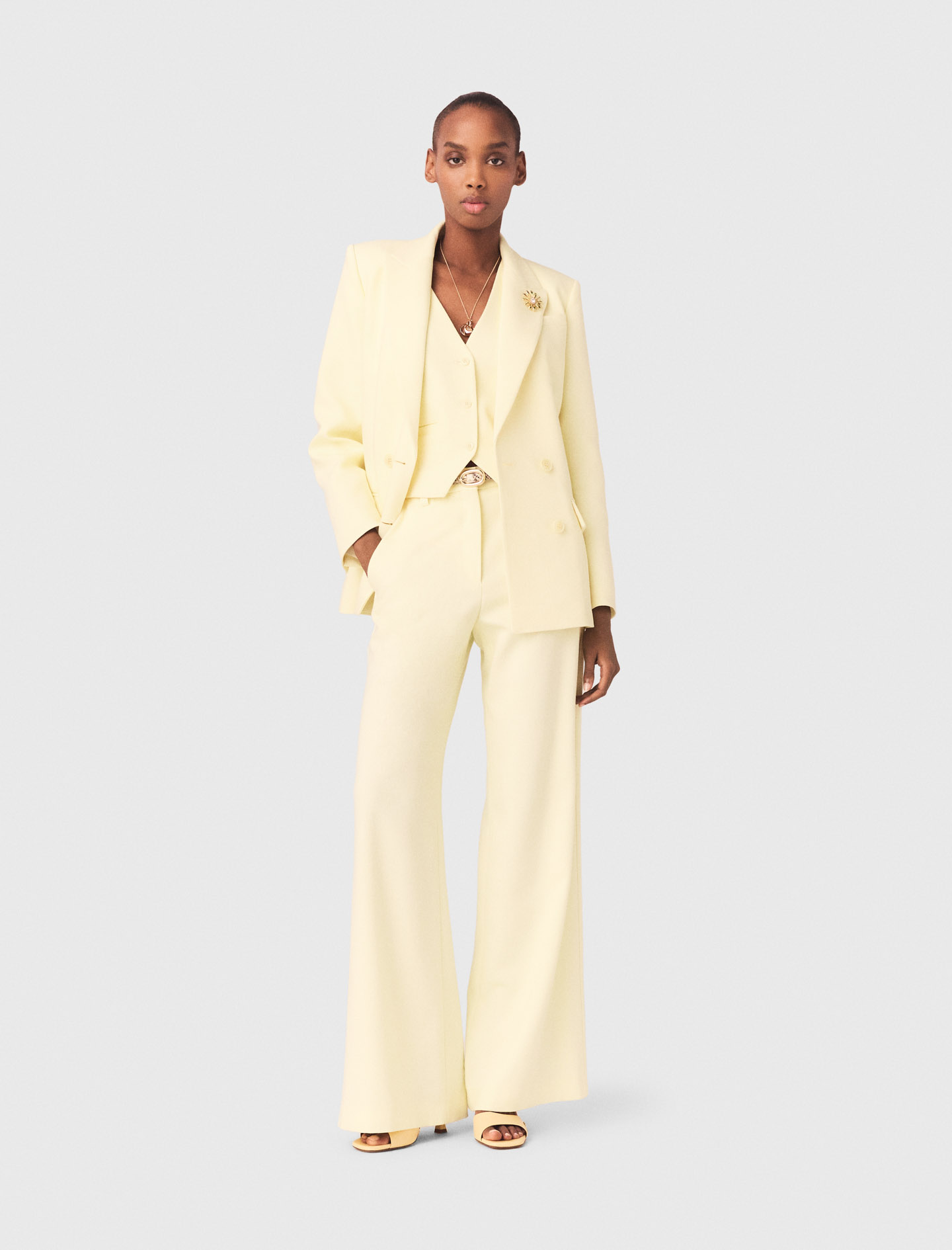 Double-breasted Suit Jacket - Yellow - Size 12 - Maje