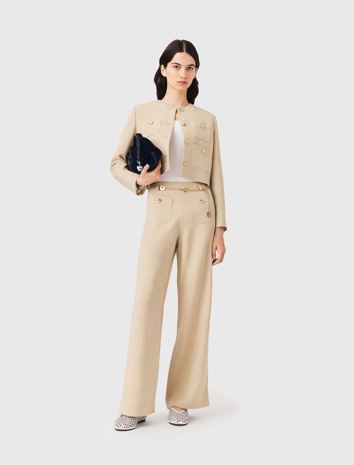 Linen Blend Suit Trousers - Beige - Size 8 - Maje