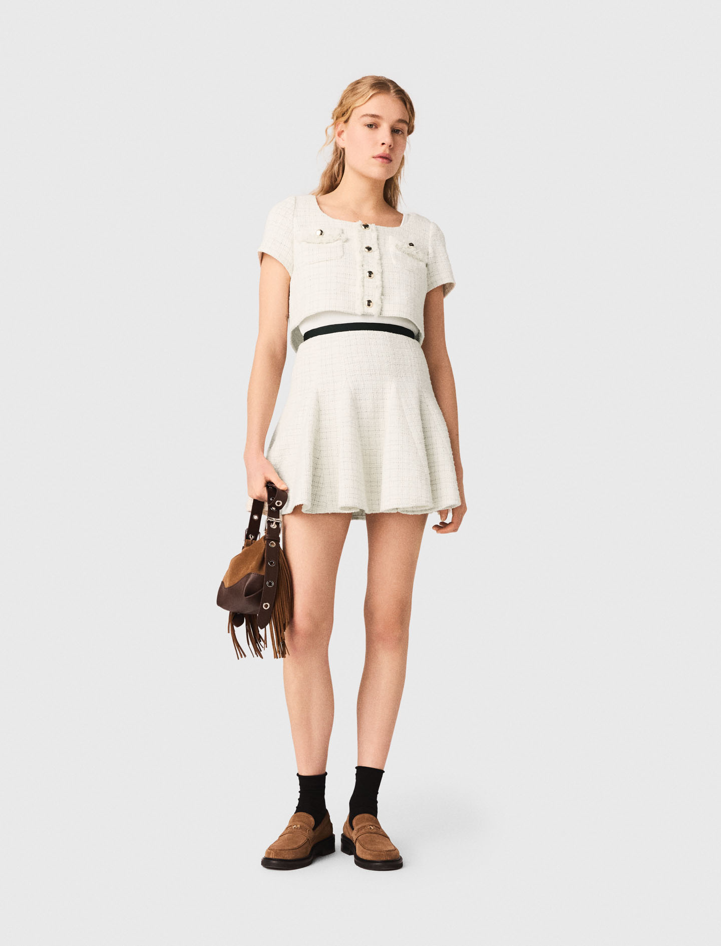 2-in-1 Tweed Dress - Off White - Size 8 - Maje