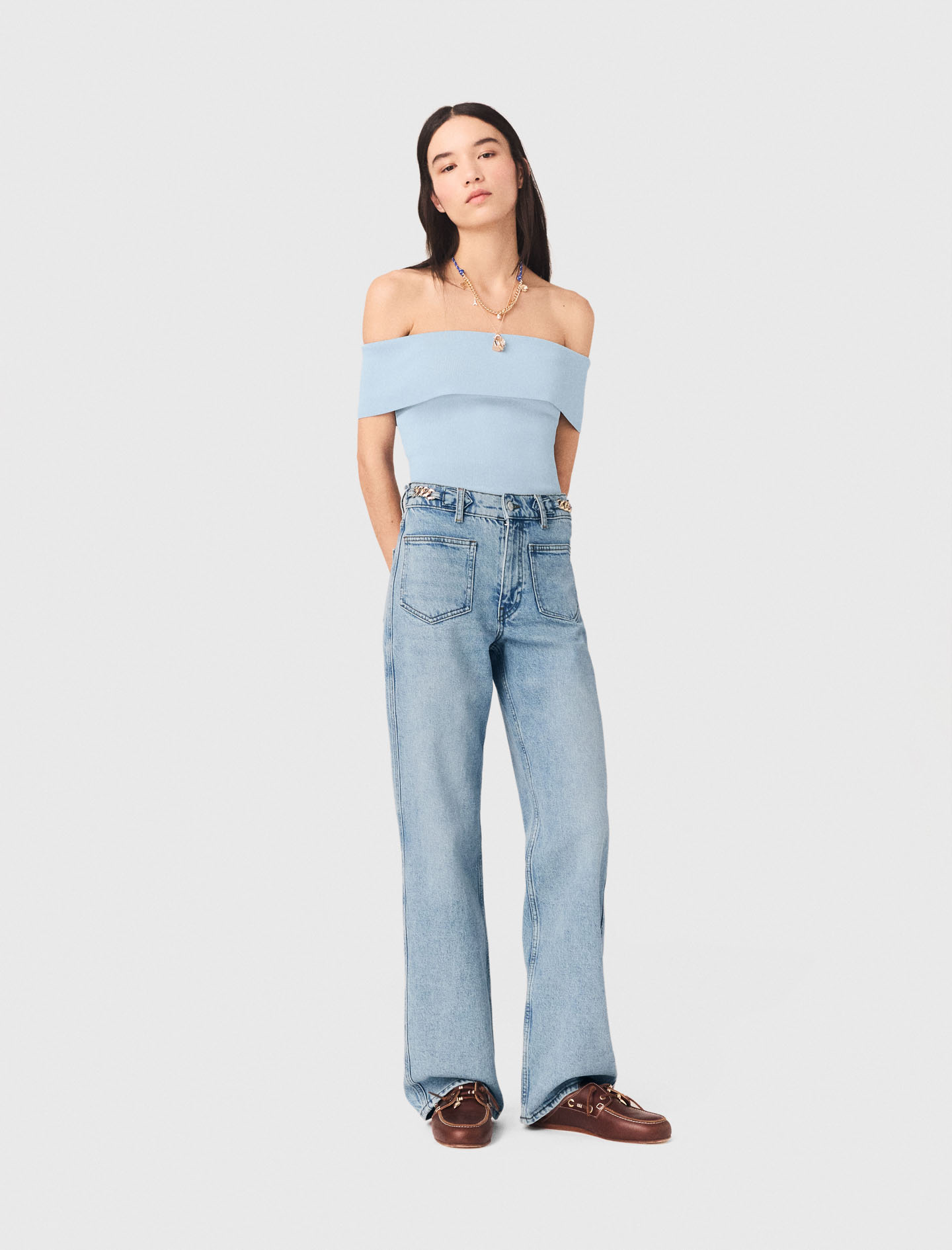 Bardot Rib Knit Top - Blue - Size 8 - Maje
