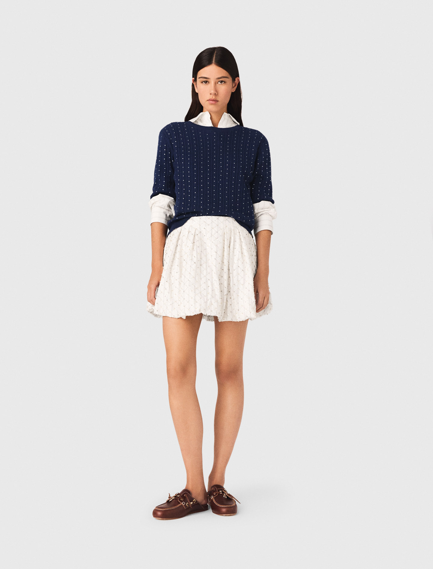 Beaded Bubble Skirt - White - Size 8 - Maje