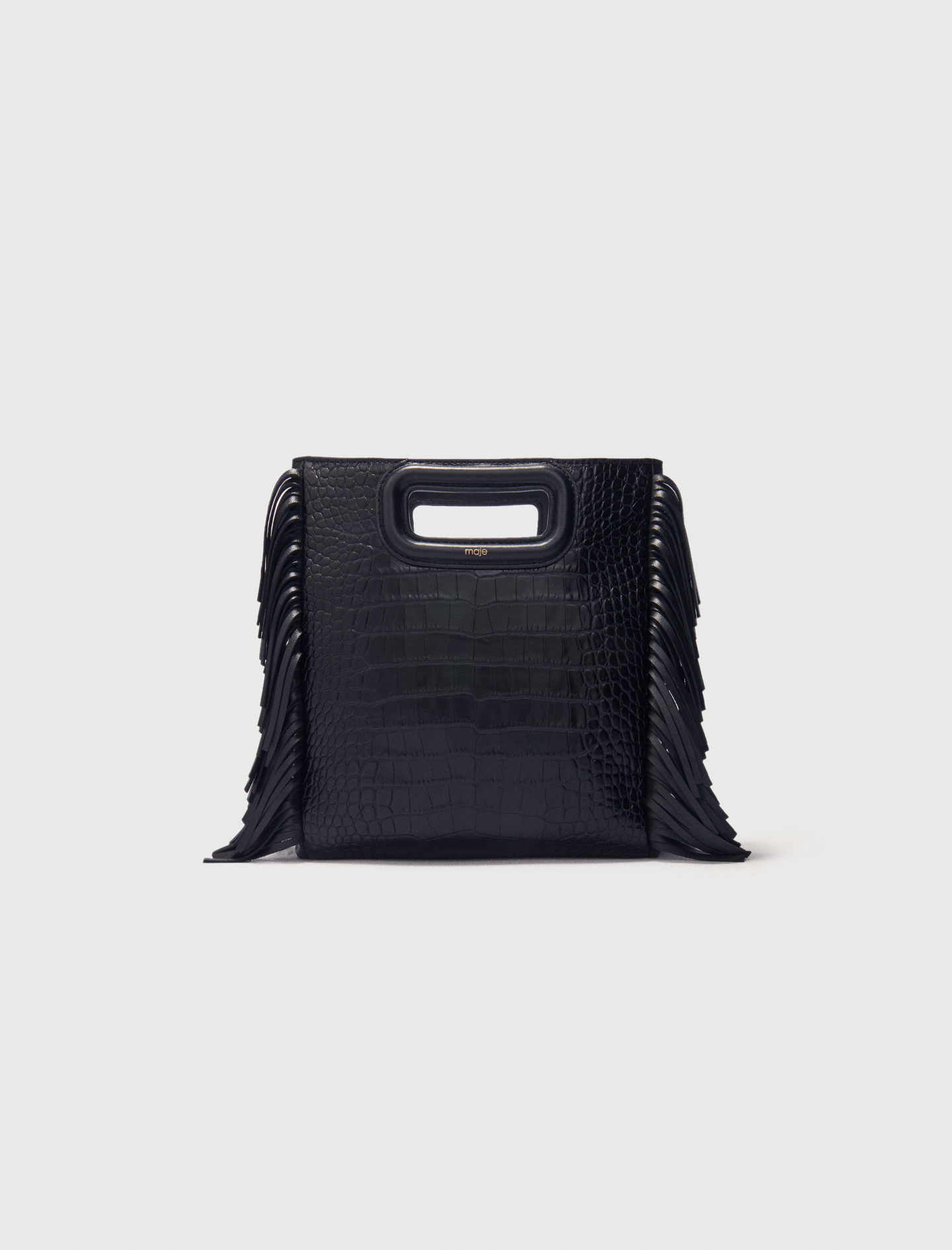Crocodile-effect Leather M Bag - Black - Maje