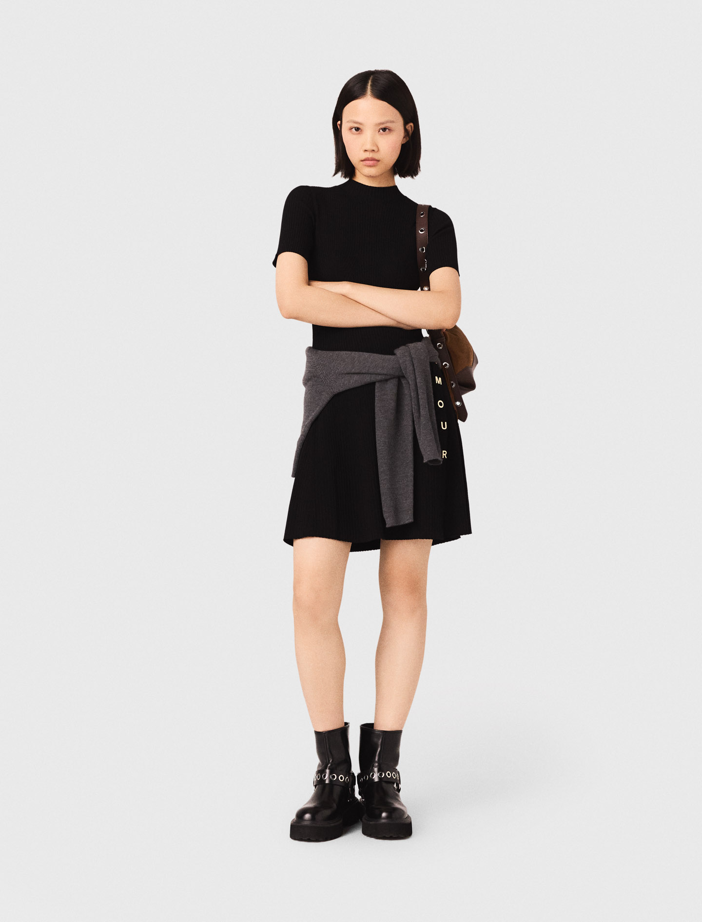 Short Knit Button Dress - Black - Size 12 - Maje