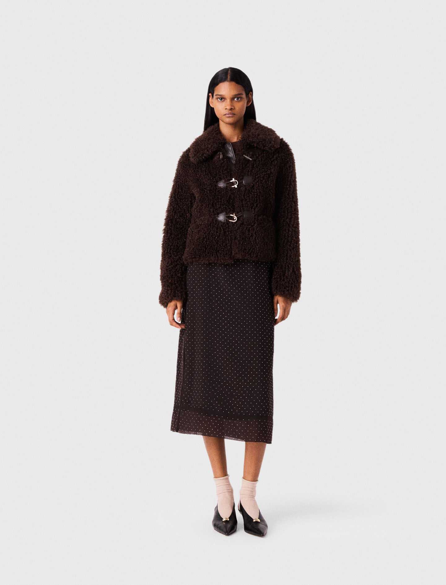 Short Curly Coat - Dark Brown - Size 14 - Maje