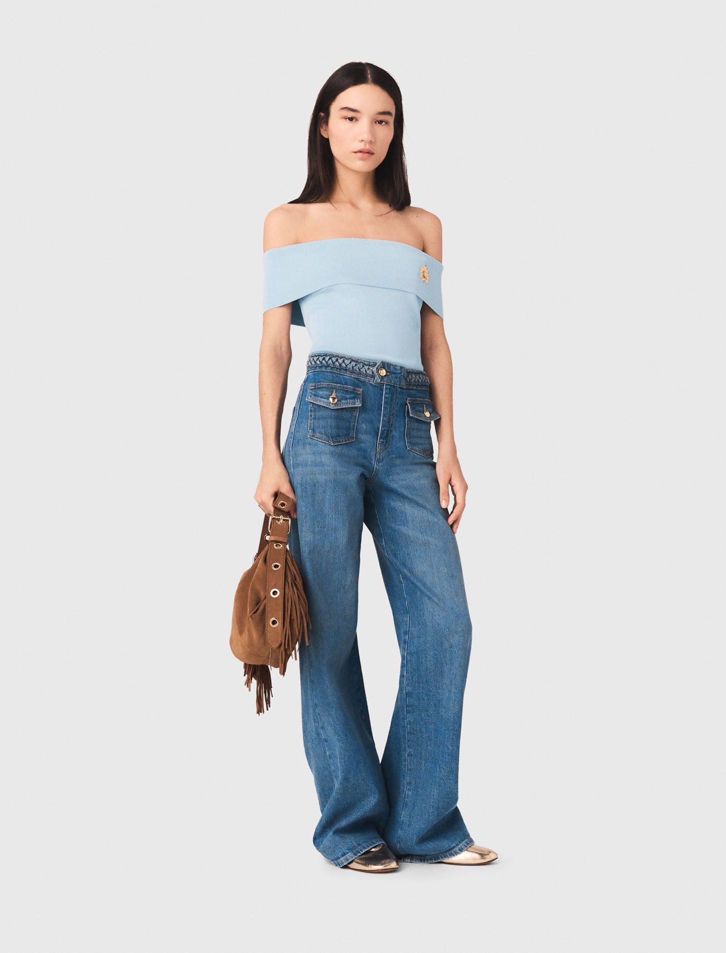 Braided Flared Jeans - Blue - Size 8 - Maje