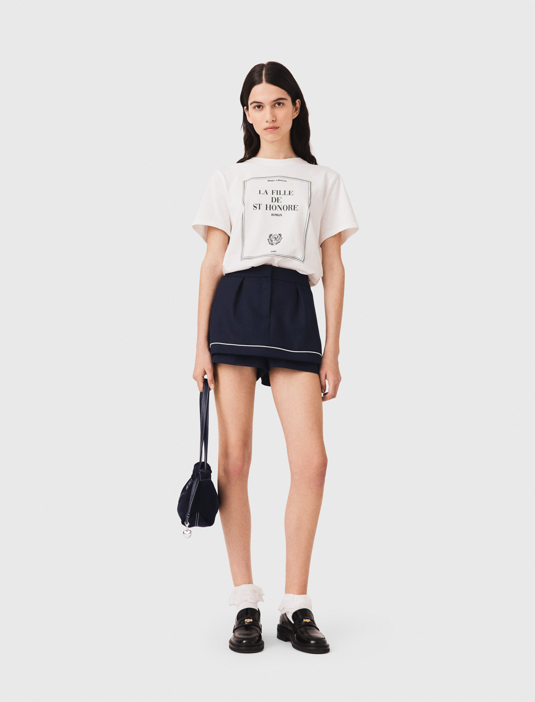 Layered-effect Suit Shorts - Navy - Size 10 - Maje