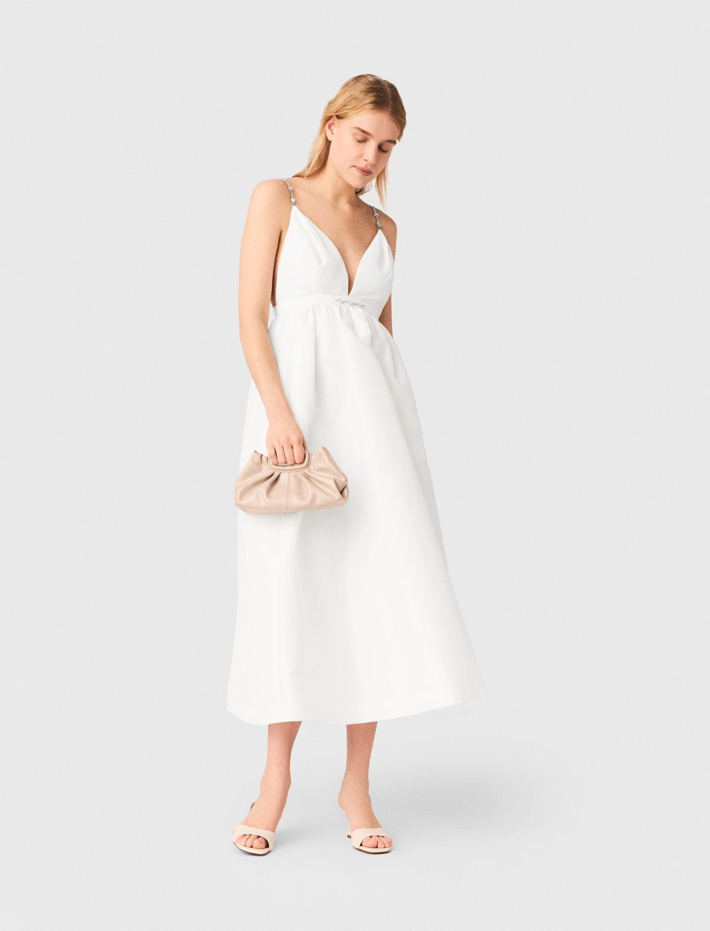 Jewelled Taffeta Maxi Dress - White - Size 14 - Maje