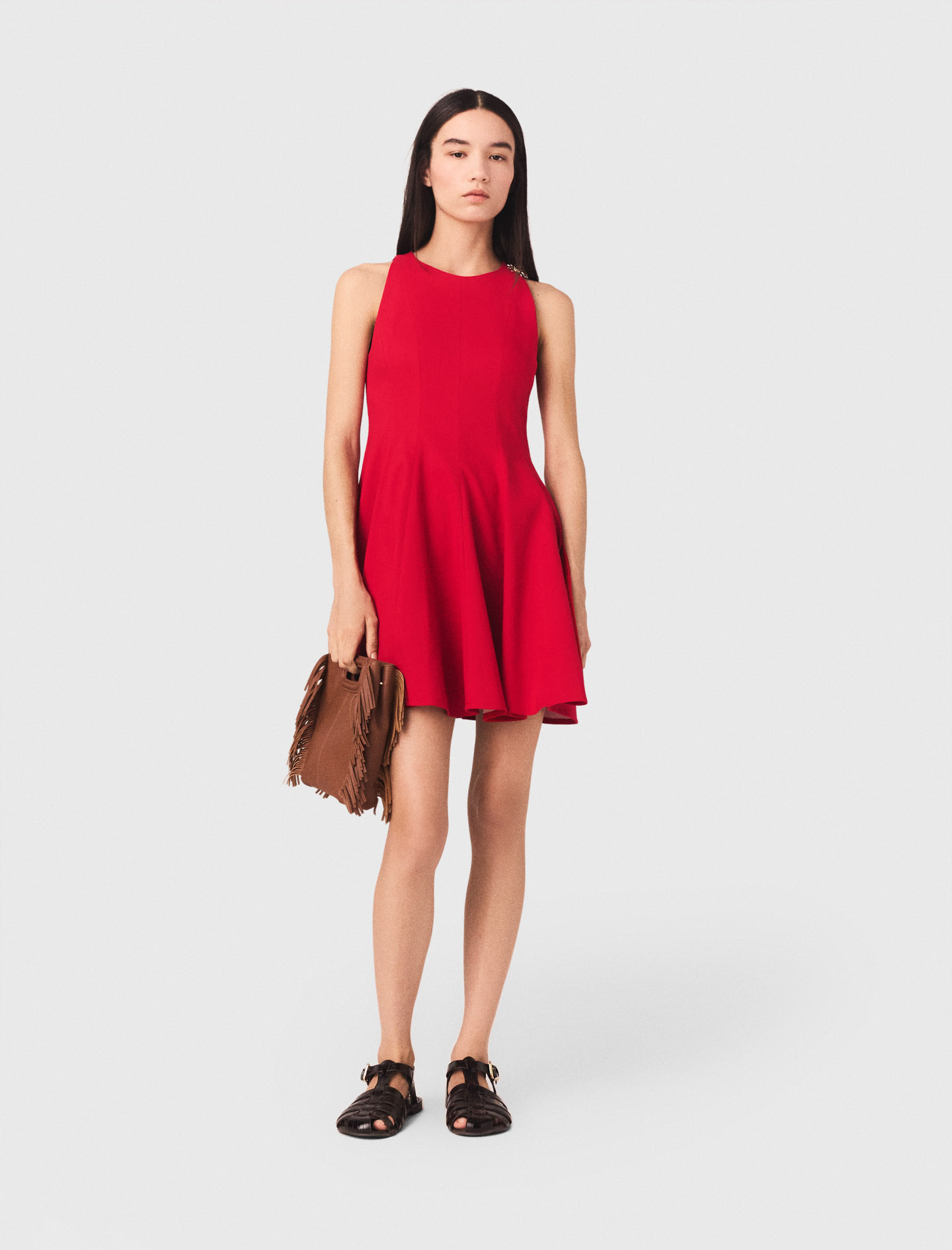 Short Flared Linen-blend Dress - Red - Size 14 - Maje