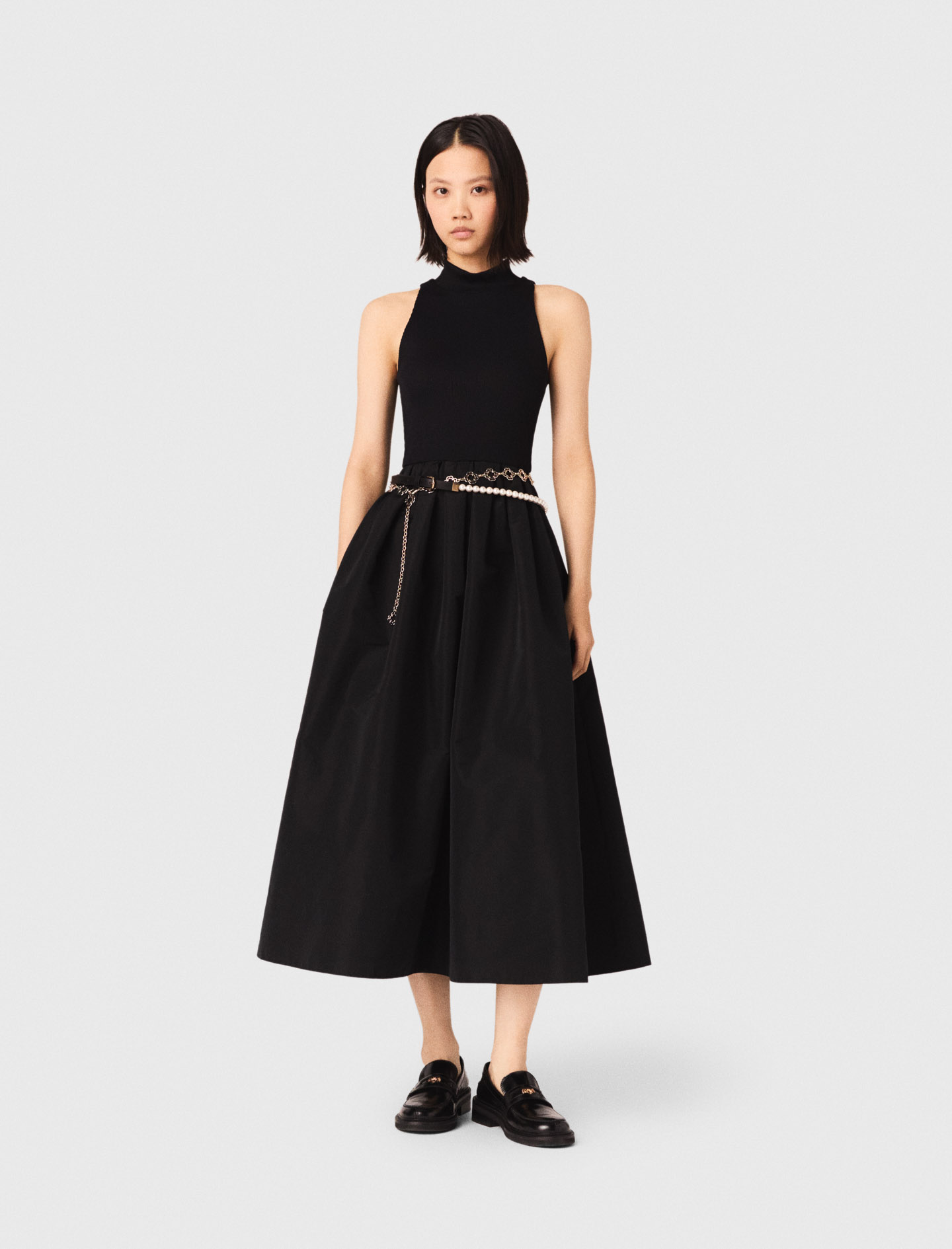 Mixed-material Taffeta Dress - Black - Size 10 - Maje