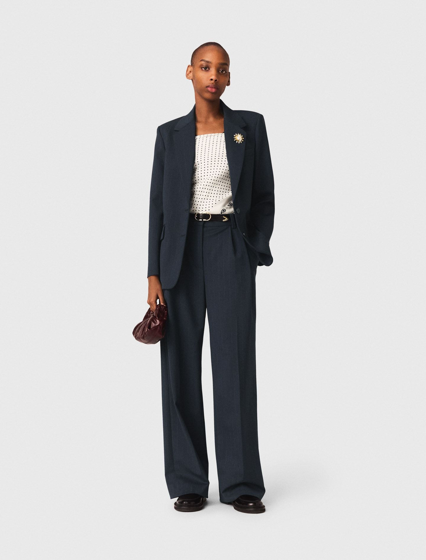 Striped Suit Jacket - Navy - Size 14 - Maje